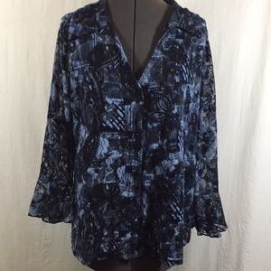 DM New York Button Front Top Blouse Size XL